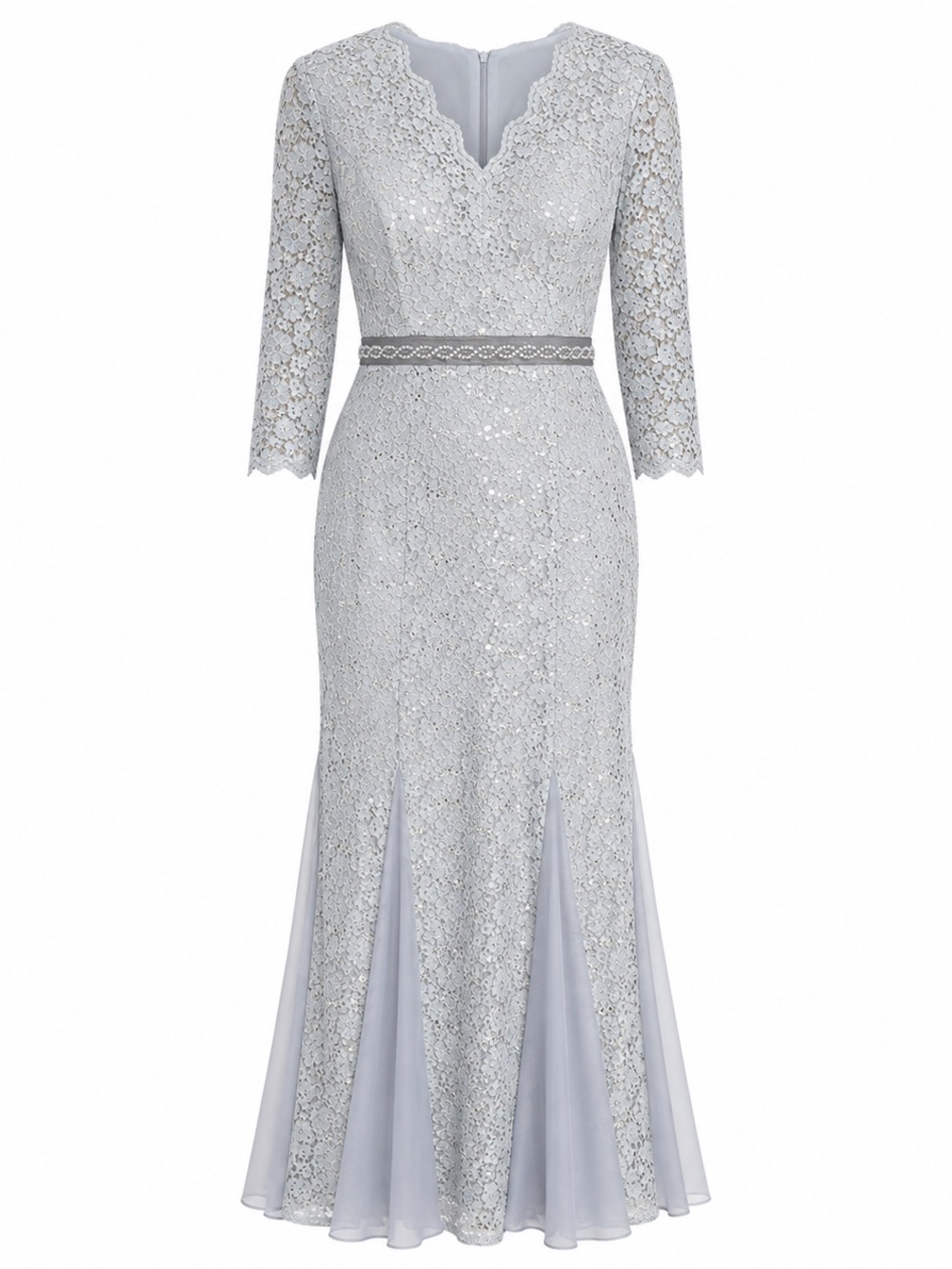 Alex Evenings 12 Silver Sequin Lace Mermaid Evening dress  mother of the bride - Picture 2 of 9